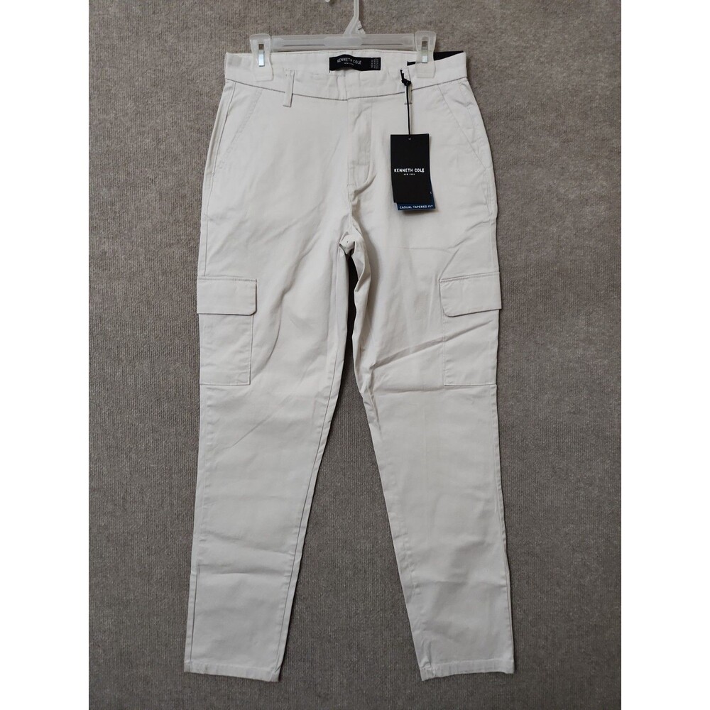 Kenneth Cole Cotton Stretch Cargo Pants Mens 30x32 Lt Gray Flex Tapered NEW